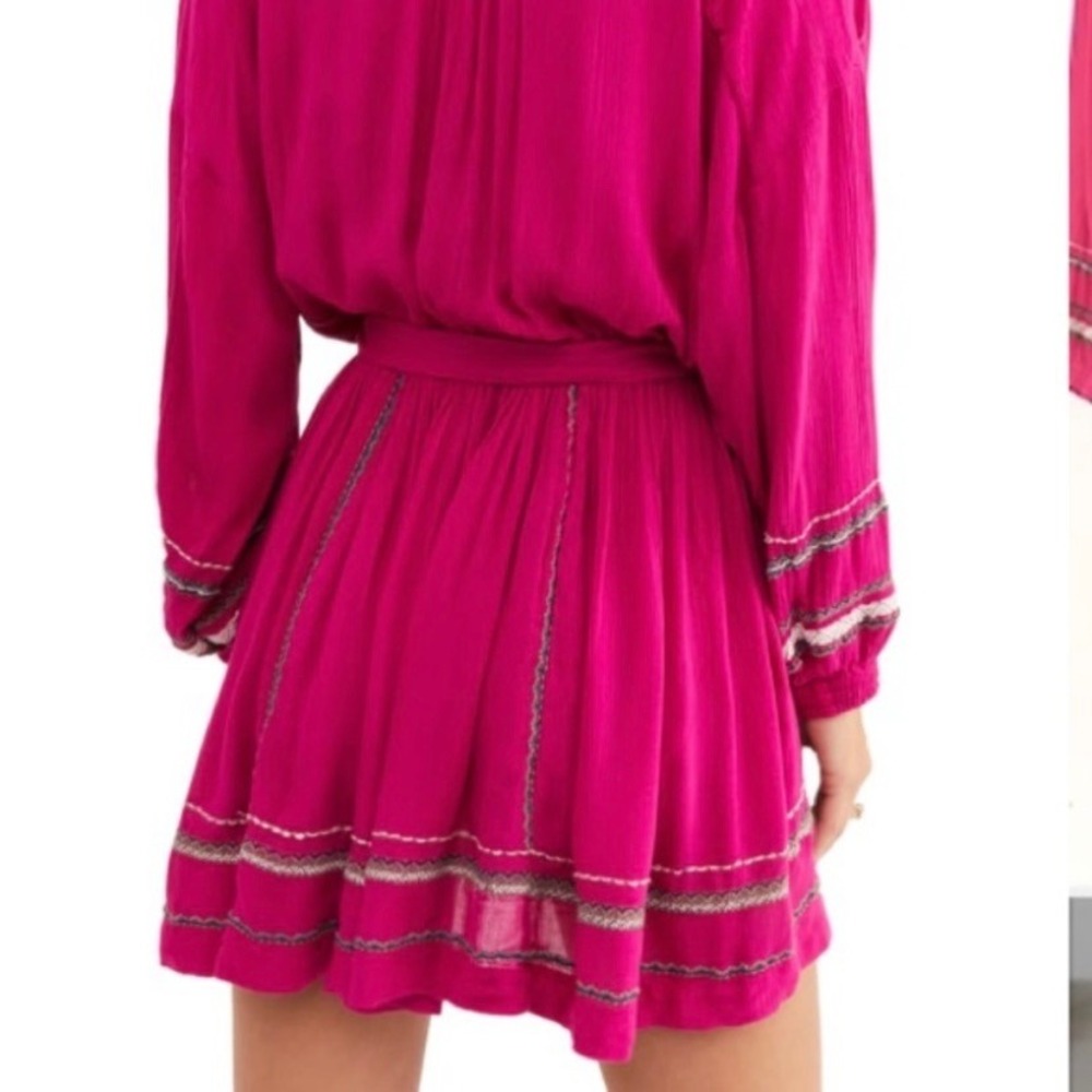 NEW FREE PEOPLE Delilah Embroidered Wrap Mini Dress Size M Pink Festival‎ Boho - Picture 2 of 11